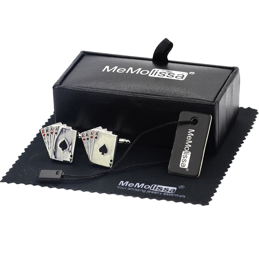 MeMolissa Display Box Cufflinks 4A Poker Cufflinks Male French Shirt Cuff Links Cards Design Cufflink for Men High Quality