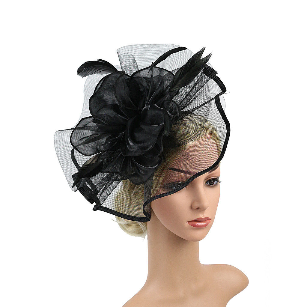 Brand New 2019 Hot Sales Net Feather Mesh Fascinator Big Flower Headband Clip Wedding Bridal Women Tea Party Church Hat