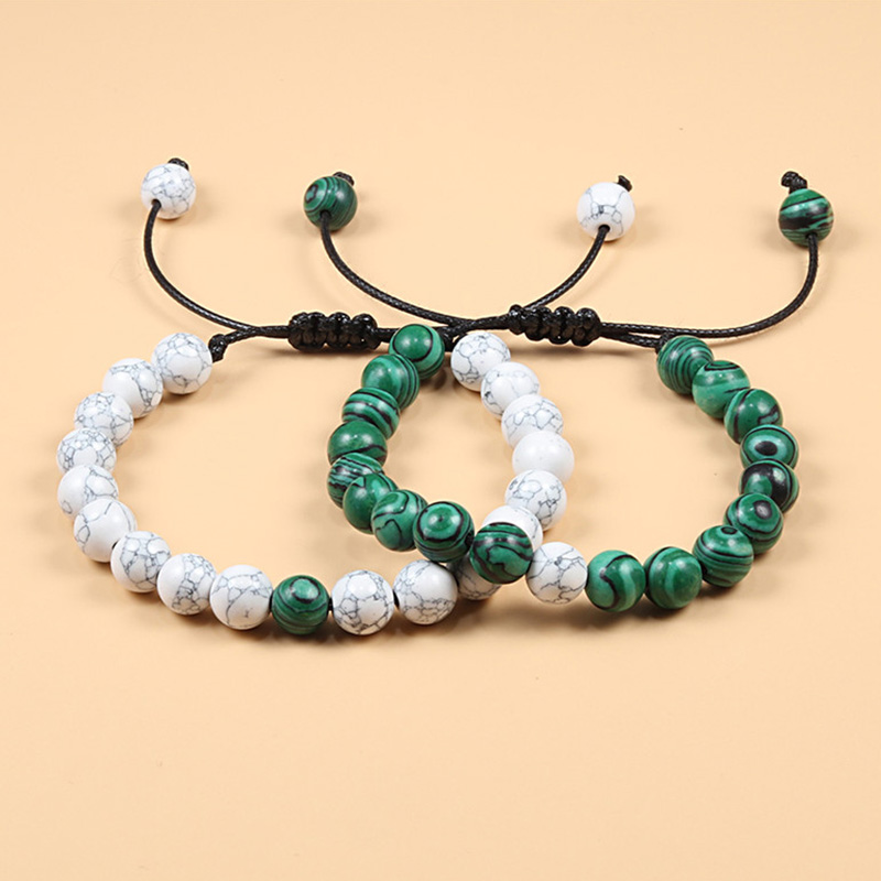 Braided Rope Couple Set Bracelet Black White Beaded Natural Tiger Eye Lava Stone Bracelets Charm Jewelry Gifts for Bets Friends