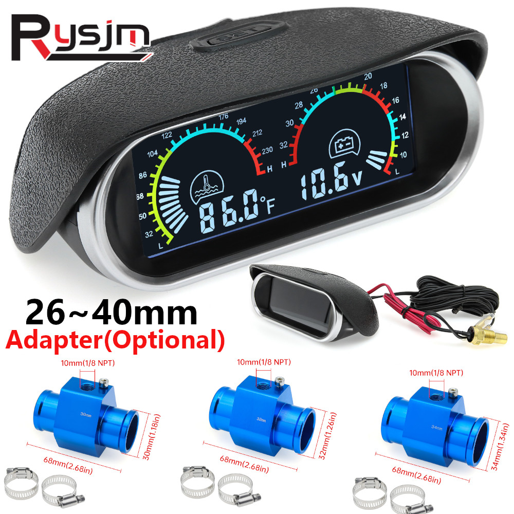 New 12v/24v Auto Car 2 in 1 LCD Digital Display Water Temperature+ Voltmeter+Temp Sensor+Adapter(Optional)Universal for Cars