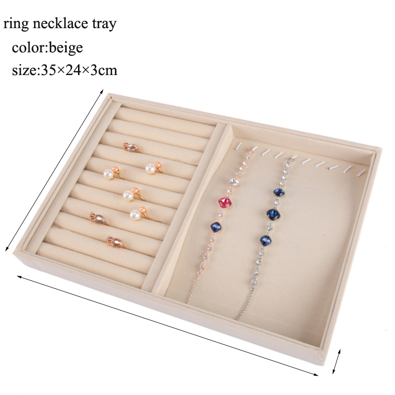 High Quality Beige Jewellery Storage Box Watch Holder Necklaces Rings Earrings Pendants Women Stand Series Velvet Jewelry Tray
