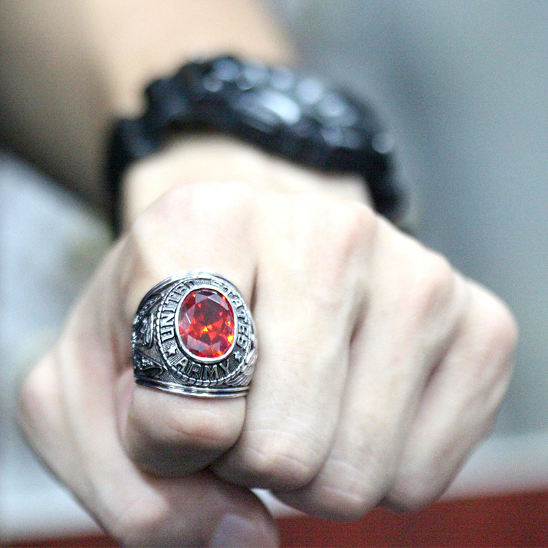 Army Military Soldier Veteran Superb Gems Stone Sterling Silver Ring