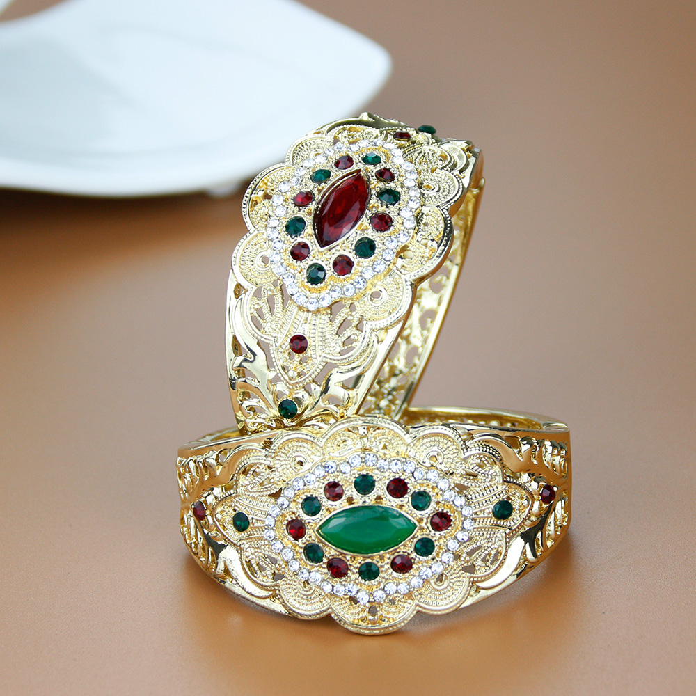 Gold Color Algeria Women Bracelet Morocco Bride Cuff Bracelet Indian Flower Bangle Arabic Wedding Banquet Jewelry Sunspciems