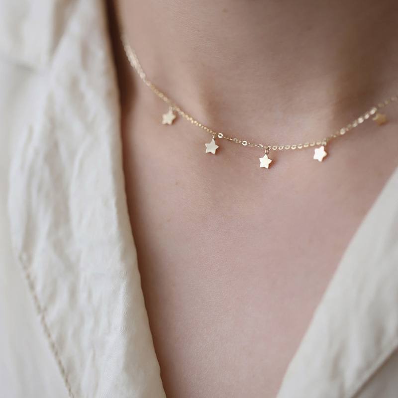 WOOZU 925 Sterling Silver Korean Glossy Cute Small Star Clavicle Necklaces For Women French Wedding Plated 14k Gold Jewelry Gift