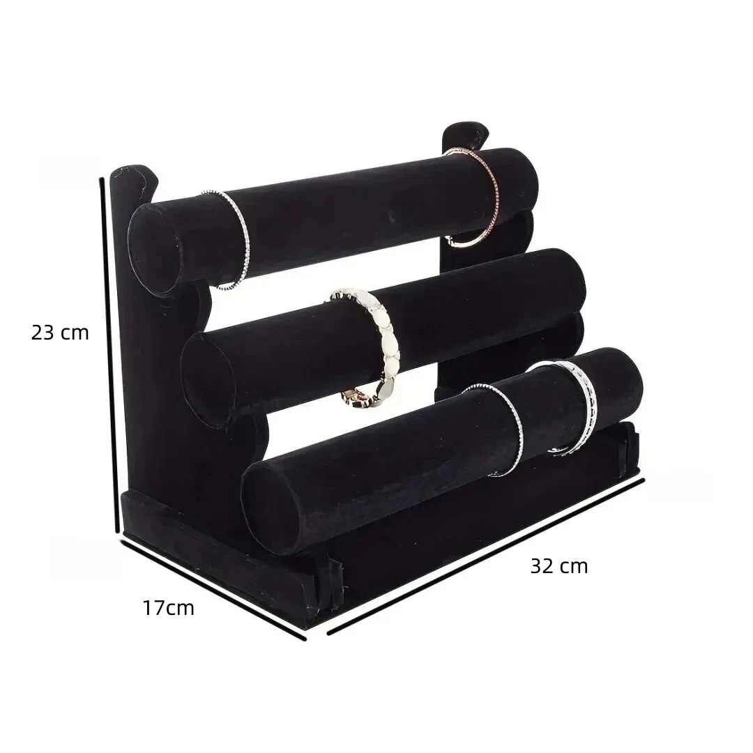 3Tier Velvet Jewelry Bracelet Watch Bangle Display Holder Stand Showcase T-bar Storage Necklace Bangle Organizer Stand Holder