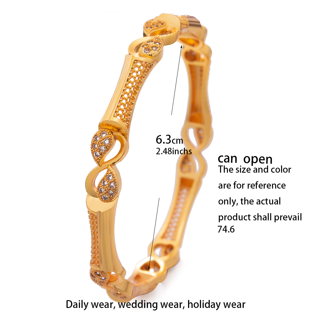 4pcs/Lot Trendy Dubai Ethiopian Rhinestone Gold Color Bangles For Women Girls Wife African Arab Ramadan Wedding Bracelet Jewelry