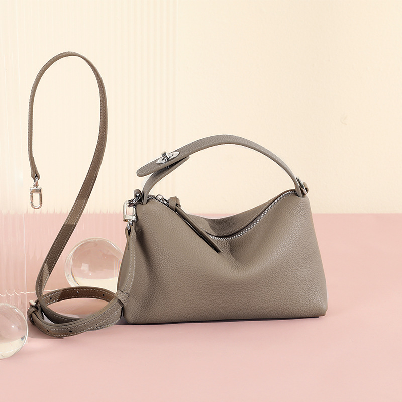 2024 New Grey Large Capacity Quality 100% Togo Cowhide Leather Tote Pure Color Soft Luxury Female Commuter Shoulder Bag