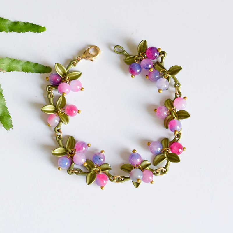 Romantic Sweet Colorful Beads Crystal Bracelet Bangles For Women Cute Elegant Vintage Plant Leaves Jewelry Accessories