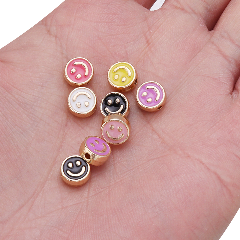 20pcs/Lot 8mm Smile Face Enamel Beads For Jewelry Making Loose Spacer Charms Diy Bracelet Neklace Accessories Wholesale