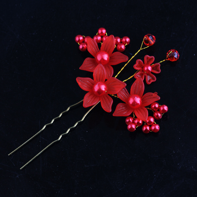 Fooderwerk-peine para el pelo hecho a mano para novia, alfiler de flores, accesorios nupciales, colores rojo y blanco, novedad