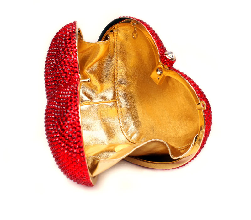 Red heart shape crystal clutch bag Rhinestone evening bag metal Ladies party purse Heart shaped diamond Ladies Wedding Bag 88167