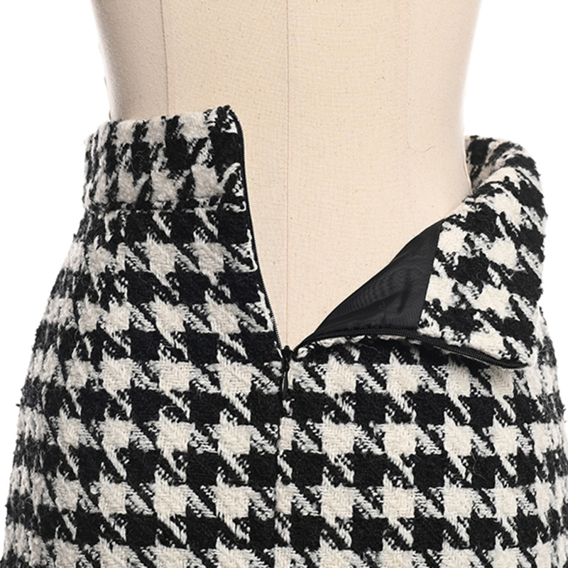 Sungtin Vintage Houndstooth Two Piece Set Women Tweed Mini Skirt Suits Lady Elegant Jacket Plaid Short Skirt Set Korea Chic 2023