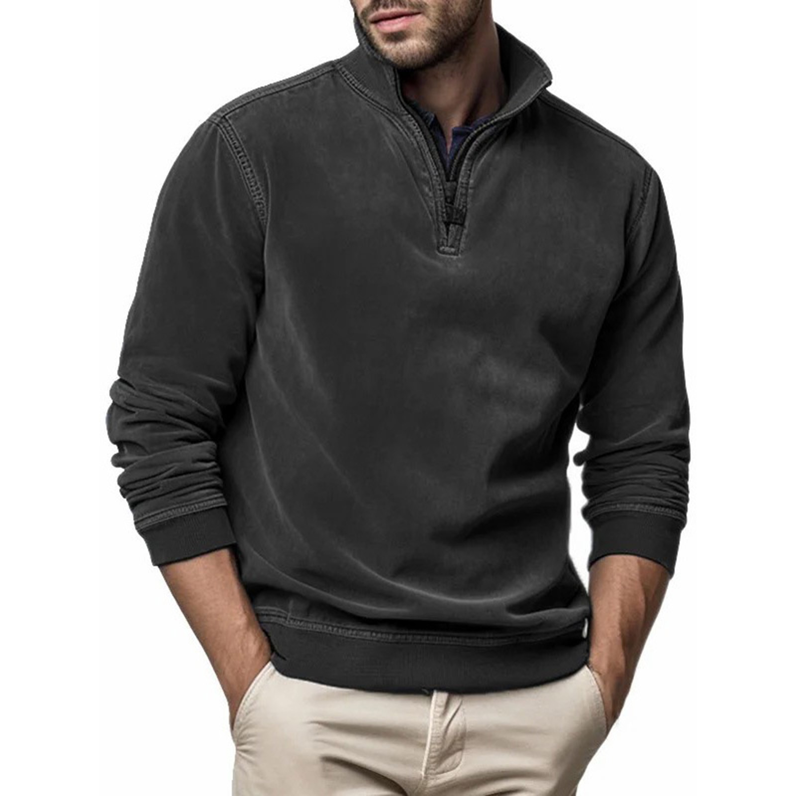 Men's Sweatshirt Quarter Zip Cargo Pullover Stand Collar Sweater Workout Gym Sports Running Baseball Mom Sweatshirt Swear Shirts