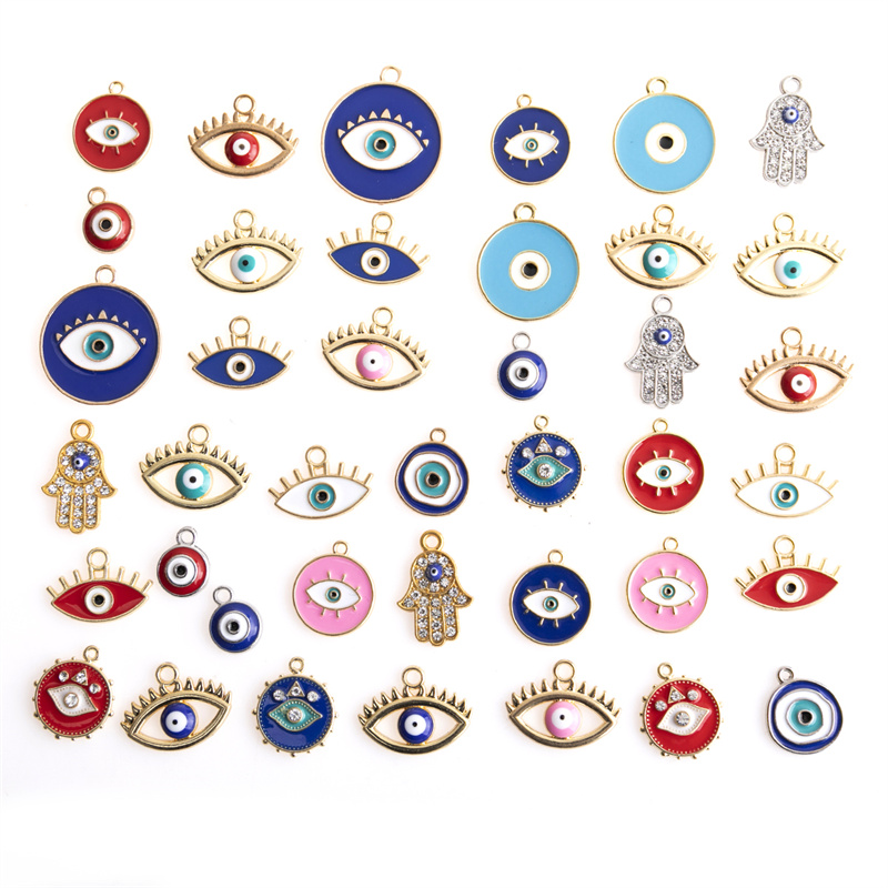 40pcs/lot Mixed Colorful Enamel Eye Charms Pendant DIY Necklace Bracelet For Jewelry Making Accessories