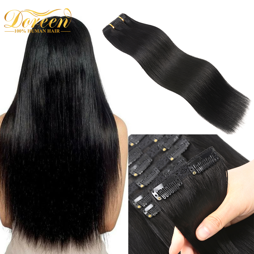 Doreen European Clip in Hair Extensions Real Natural Hairpiece Clip On 100% Human Hair Clip in Full Head Set 120G 160G 14 to 22