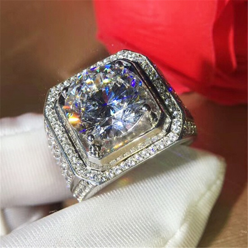 Luxury Solitaire Male 4ct Lab Diamond cz Ring 925 sterling silver Jewelry Engagement Wedding band Rings for men Anniversary gift