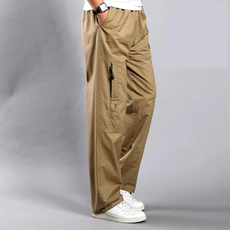 Men's Pants Cargo For Men Fleece Lined Sweatpants Open Bottom Straight Leg Loose Fit Baggy Athletic Jogger Pant