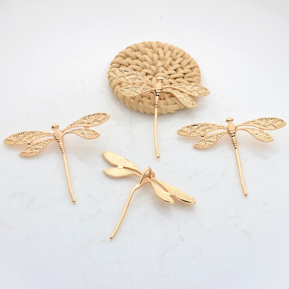 High Quality Copper Metal Real Plated Dragonfly Charms 2PCS For DIY Jewelry Findings Making Accessories