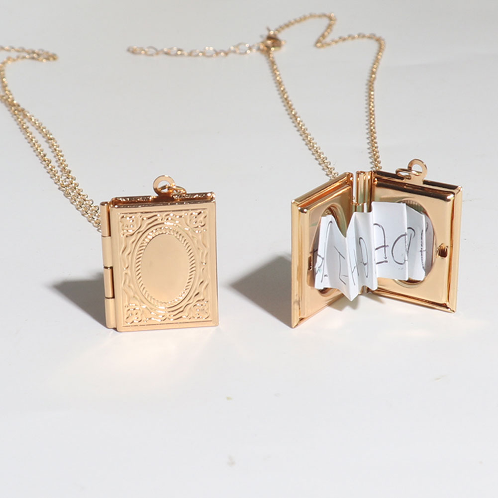 Gold Color Creative Magic Book Necklace Book Openable Pendant Necklace Photo Locket Box Necklace Jewelry Couple Friend Gift