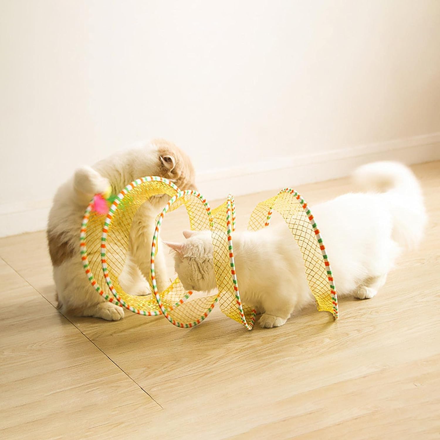 Folding Cat Tunnel S-Shaped Spring Cat Tunnel Plush Mouse Feather Toy Spiral Tunnel Interactive Cat Toy Cat Tunnel Pet Toy