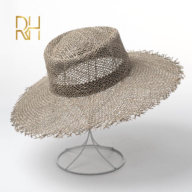 Casual Summer Girls Round Bowler Raw Fringe Straw Hat Hollow Seagrass Salt Hat Natural Women Sun Hat For Party Vacation