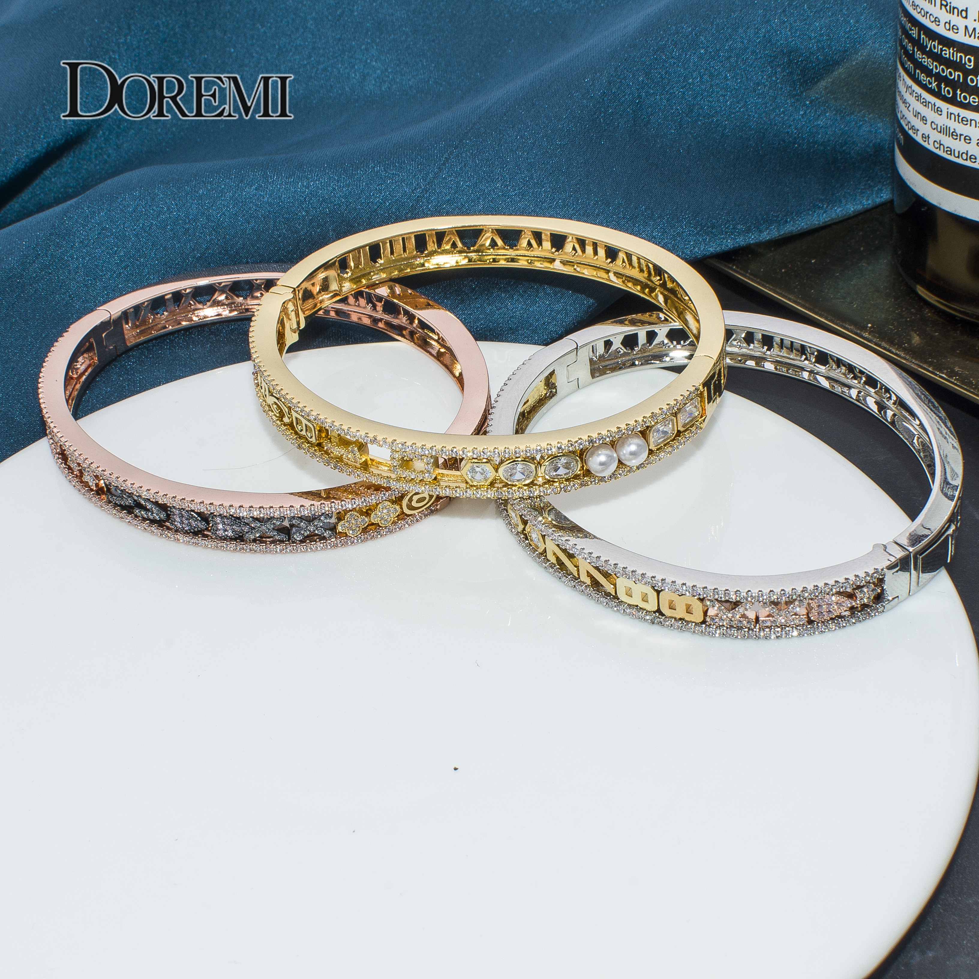 DOREMI Iced Out Slide Bangle with Letters Custom Bangles Detachable Charms Personalized Bangles Women Custom Name Bracelets Gift