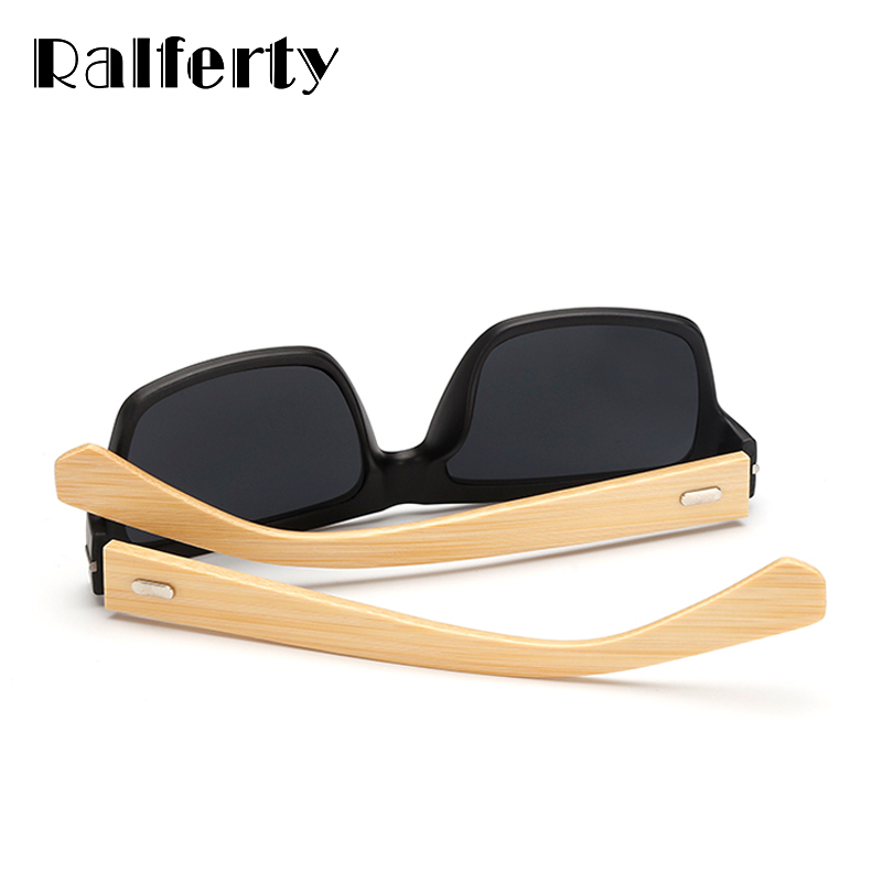 Ralferty Vintage Retro Black Handmade Bamboo Wood Sunglasses Men Square Sun Glasses For Men UV400 Outdoor Goggles lunettes Oculo