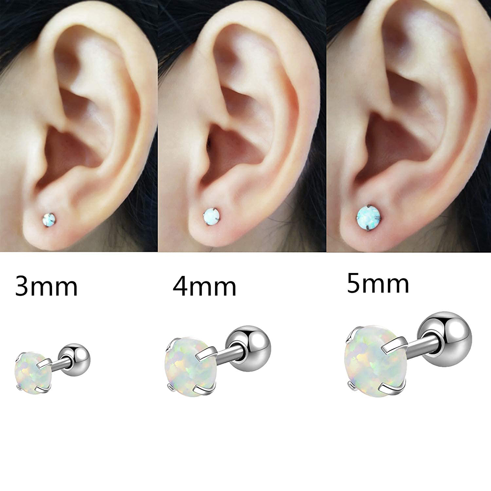 1PC 361L Surgical Steel Opal Tragus Cartilage Earring 16g End Ball Cz Gem Round Tragus Cartilage Earring Piercing Body Jewelry
