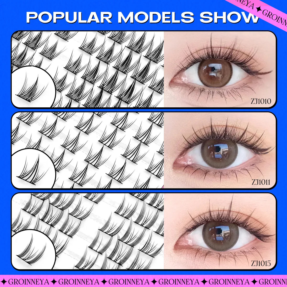 GROINNEYA Cluster Lashes Natural Eyelash extension Cluster Natural Volume Individual Lashes Mixed Tray Lashes DIY Eyelashes 240624