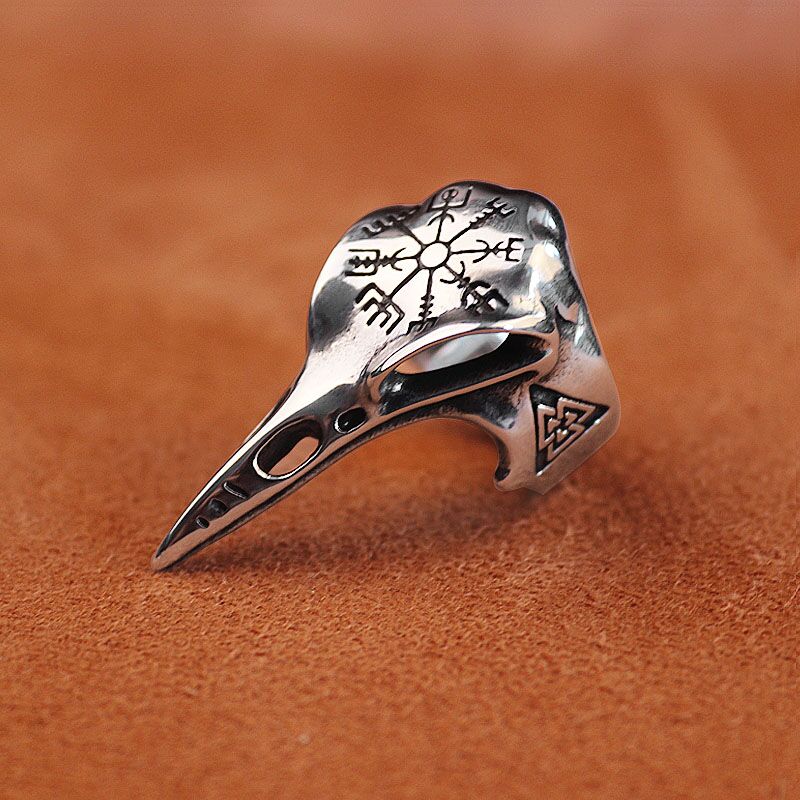 Retro Creative Compass Crow Animal Skull Beads Open Adjustable Ring Gothic Jewelry Accessories Gifts for Men and Women
