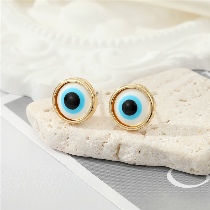 Colored Shiny Evil Eye Stud Earrings For Women's Gift New Simple Round Turkish Blue Eye Pierced Earring Perty Wedding Jewelry