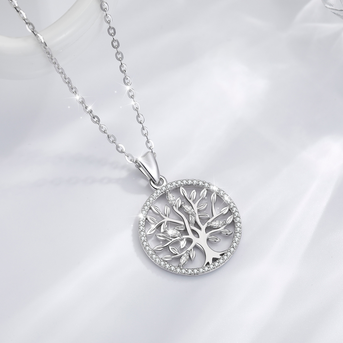 EUDORA 925 Sterling Silver Tree of Life Necklace Oak Tree CZ Pendant Nature Jewelry Bride Birthday Party Best Gift for Women 401