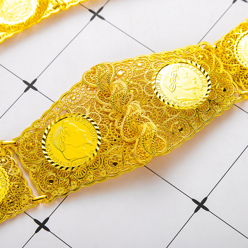 Caftan Belts Arab Traditional Holiday Jewelry Gold Color Bride Belt Algerian Style Head Coin Waist Chain Square Design