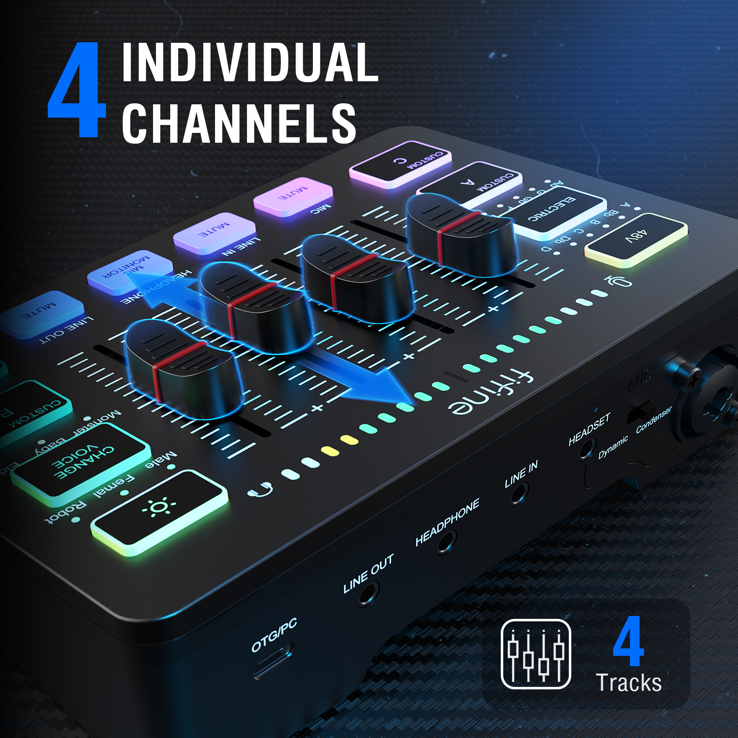 FIFINE Gaming Sound Card with 4-Channel RGB Mute/Voice Change Buttom,Streaming Audio Mixer for XLR Mic Podcast AmpliGame-SC3