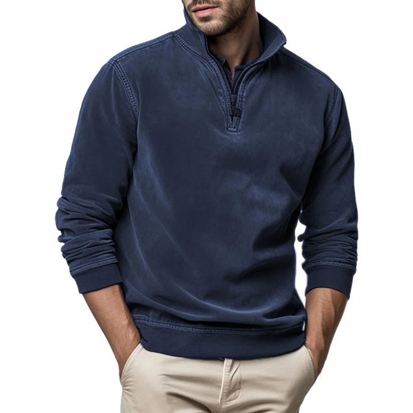 Men's Sweatshirt Quarter Zip Cargo Pullover Stand Collar Sweater Workout Gym Sports Running Baseball Mom Sweatshirt Swear Shirts