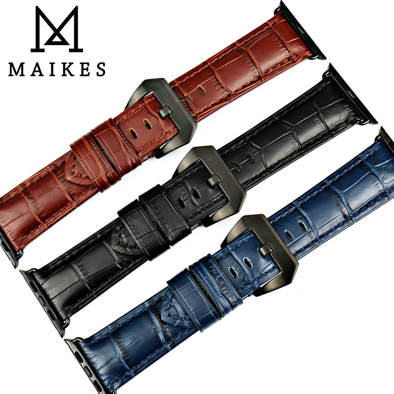 MAIKES Watchbands Genuine Cow Leather Watch Strap for Apple Watch Band 44mm 38mm Series 6/5/4 Iwatch 7 45mm 41mm Watch Bracelet