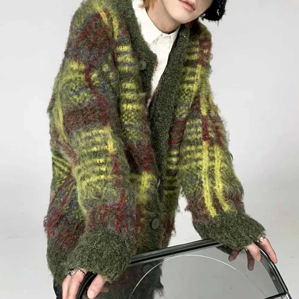 Men's Sweaters Mens Y2k contrasting color cardigan casual knit sweater autumn genderless fashion youth personality loose jacket unisex Y24062289W