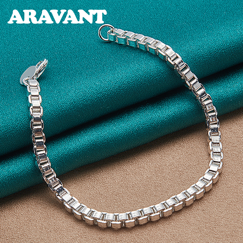 925 Silver 3MM Box Chain Bracelet For Women Silver Jewelry