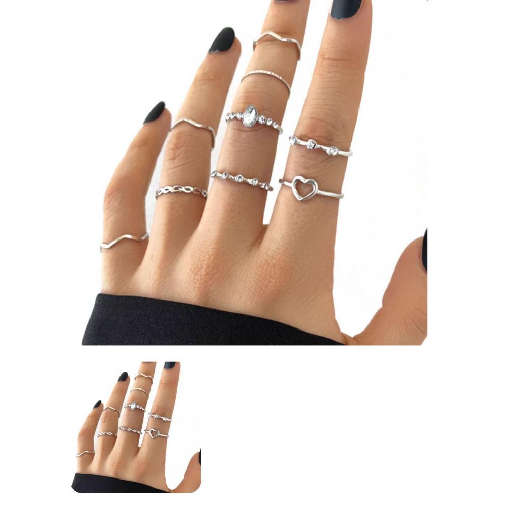 Jewelry 9 Pcs/Set Trendy 9 Pieces Knuckle Ring Set All Match Lady Finger Ring Exquisite for Parties