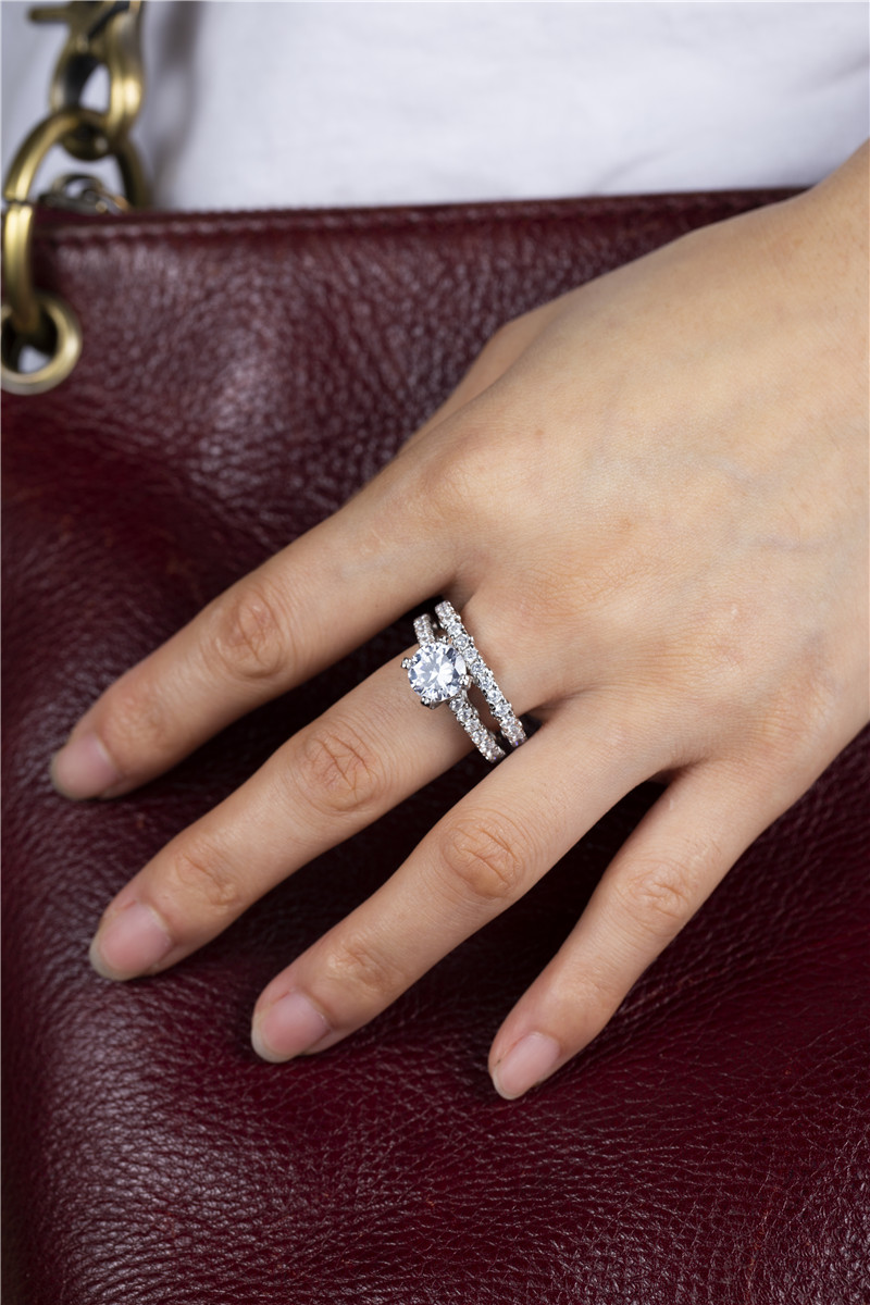 925 Sterling silver rings for Women Luxury Round 2ct SONA Diamond Engagement Wedding jewelry Simulated Platinum ring set 2-in-1