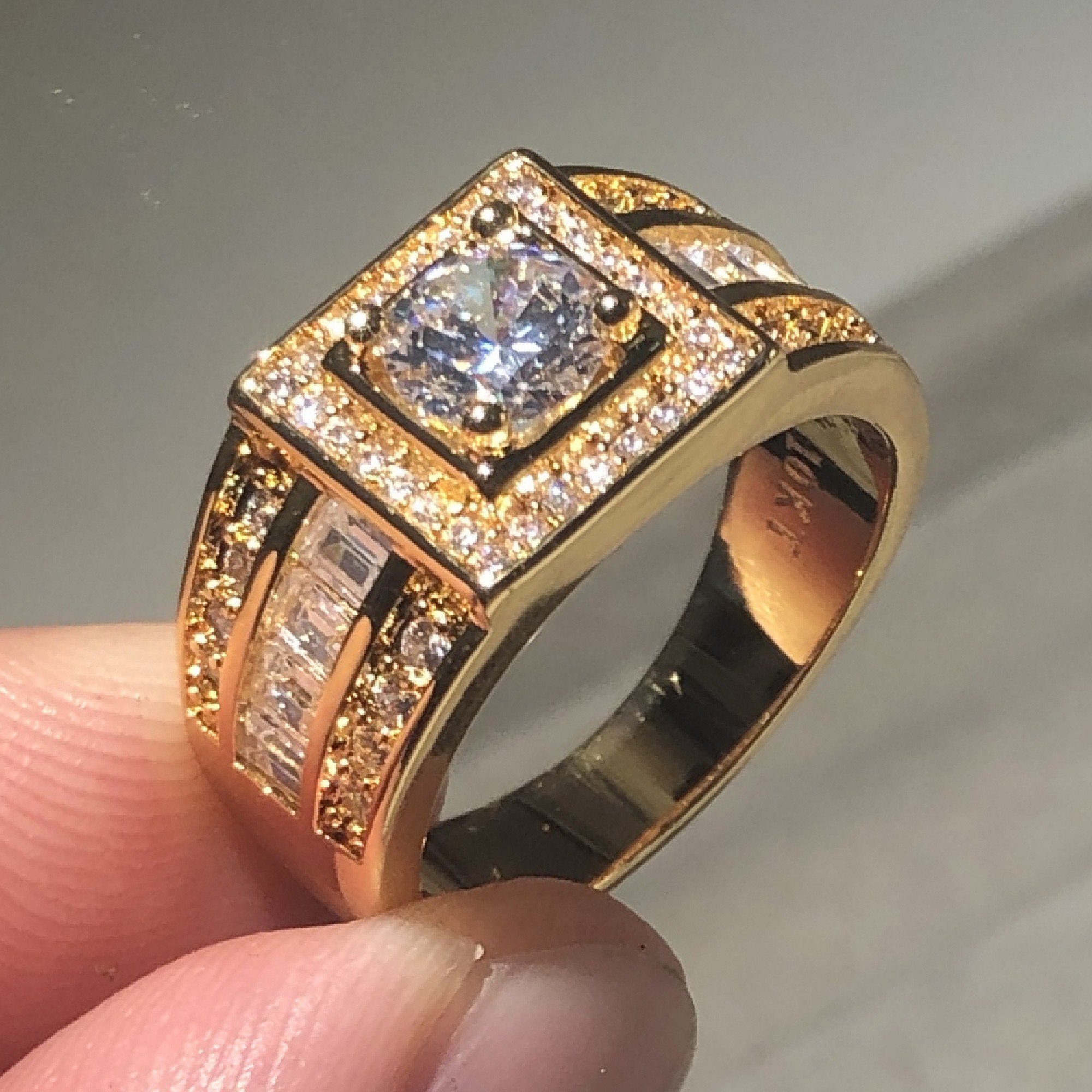 Sterg Sier Men's Wedding Ring: 1.2ct Round Cut Simulated Dia Ring, 10K Gold Plated, & Timeless Elegance 4