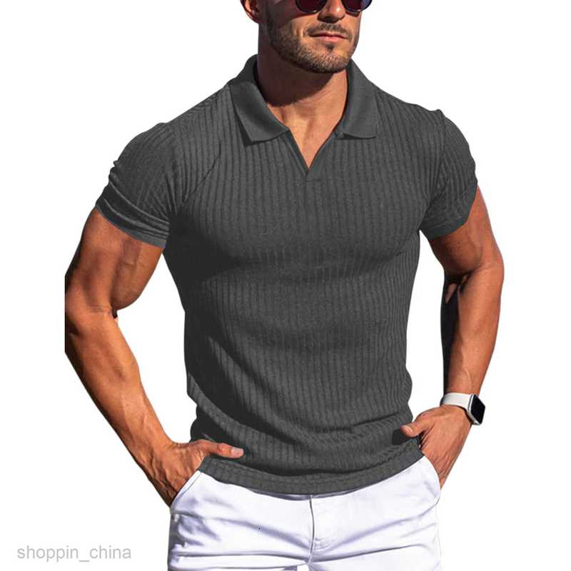 Men's T Shirts Summer new polo shirt lapel V-neck vertical stripe short sleeve men T-shirt tees tops