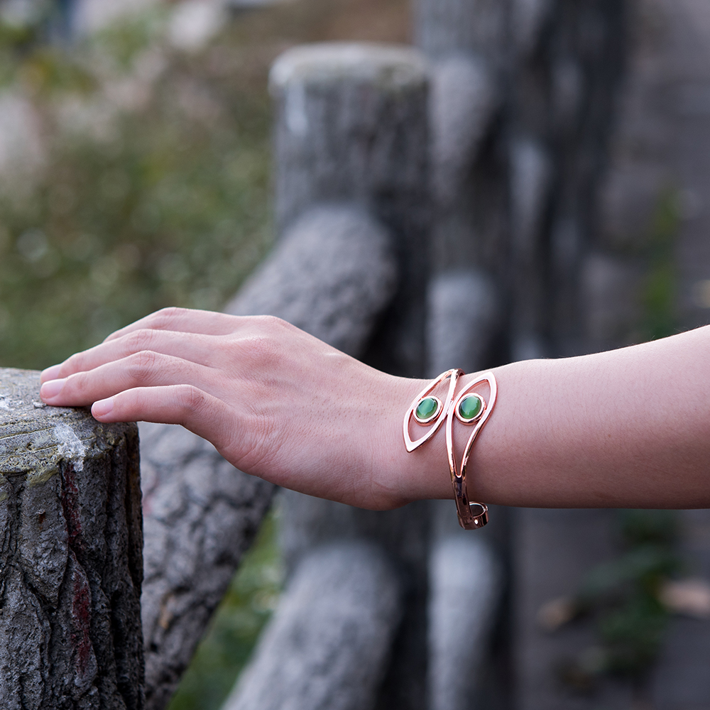 Dolphin Pure Copper Bracelets for Women Green Artificial Opal Magnetic Bangles Benefits Simple Adjustable Cuff Jewelry Female