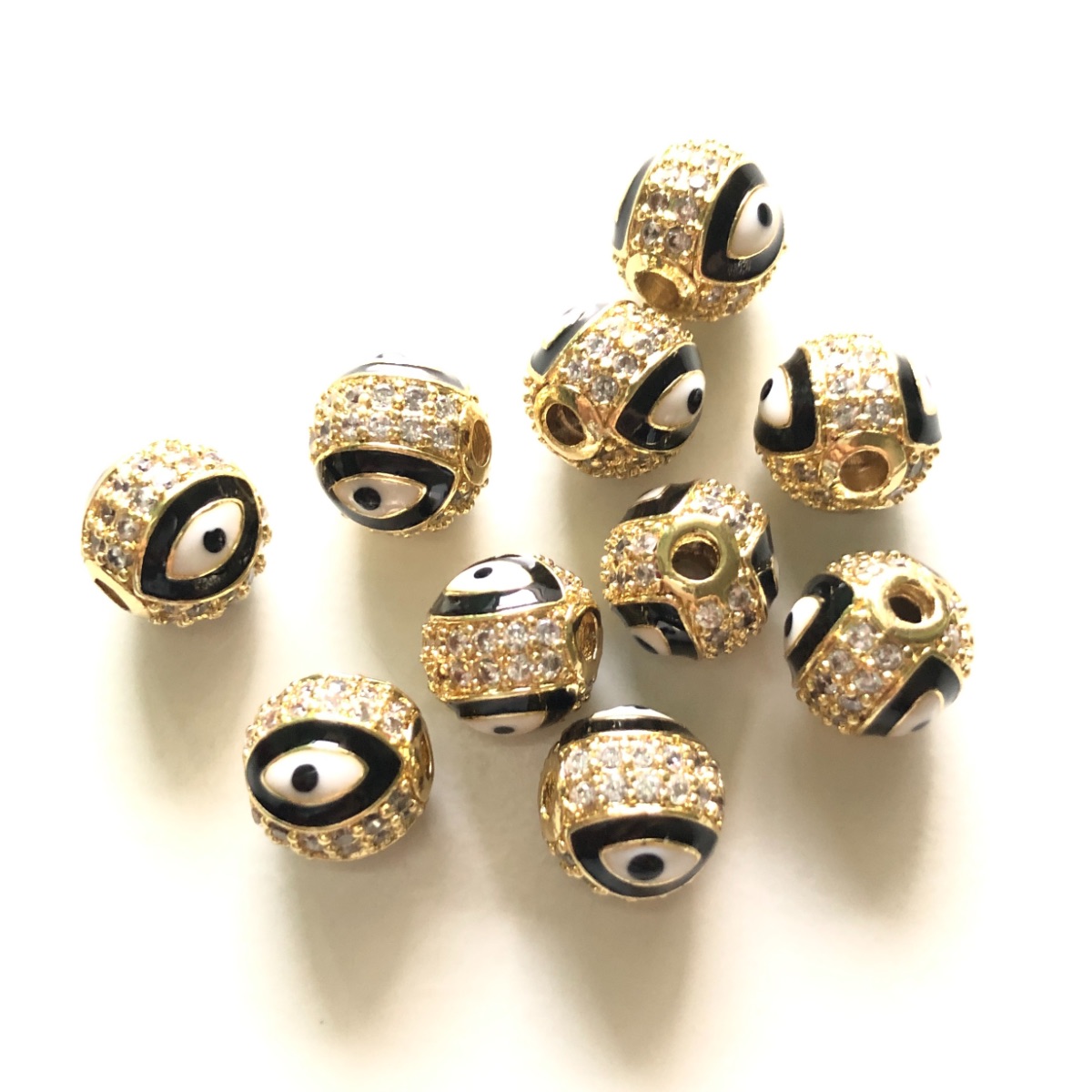 10pcs/Lot 10mm Evil Eye Print Round Ball Spacer Beads for Women Bracelet Girl Necklace Making Gold-Plate Jewelry Waist Accessory
