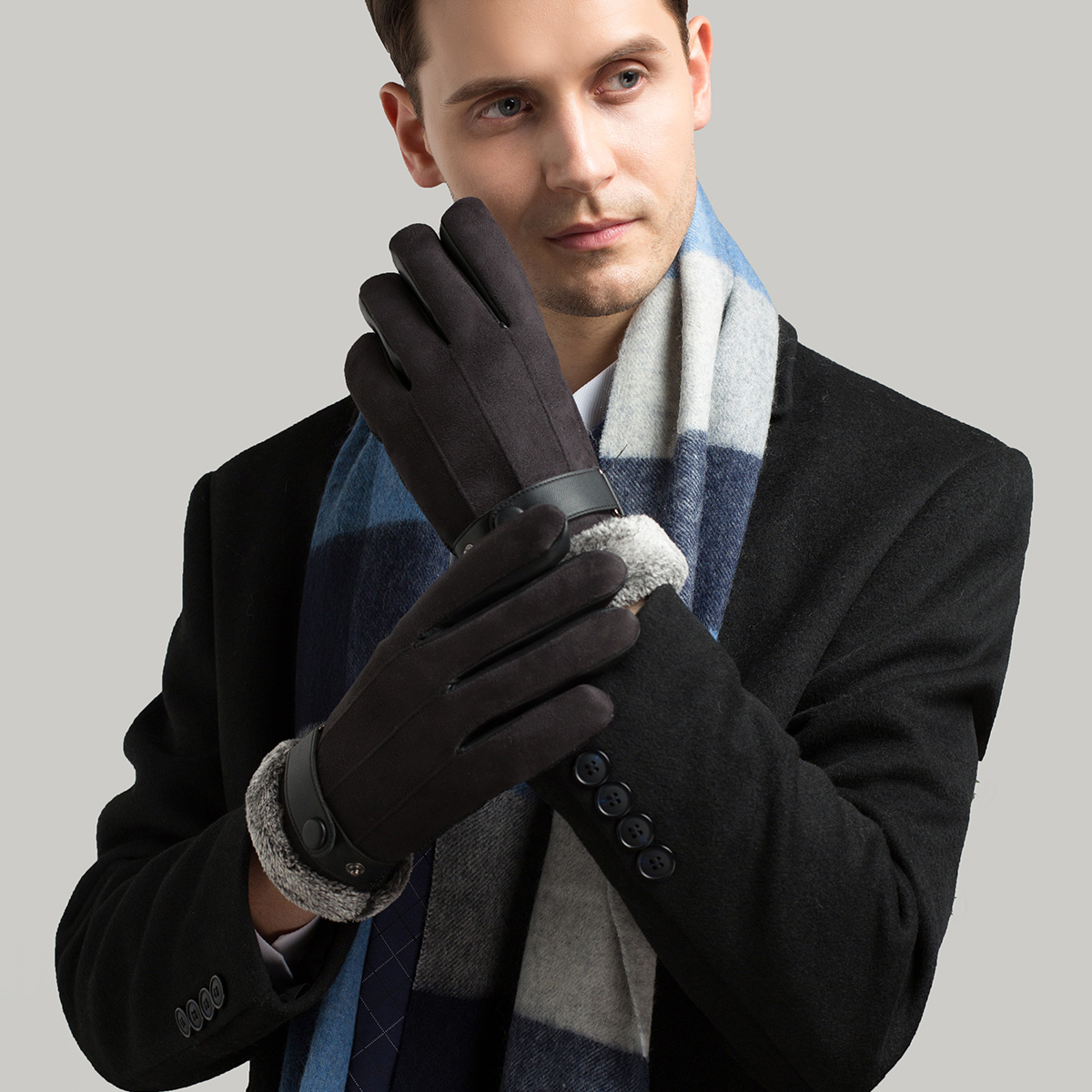 BISON DENIM Men's Winter Gloves Touch Screen Warm Fleece Autumn Winter Gloves for Men Outdoor Sport Skiing Hiking Gloves S036