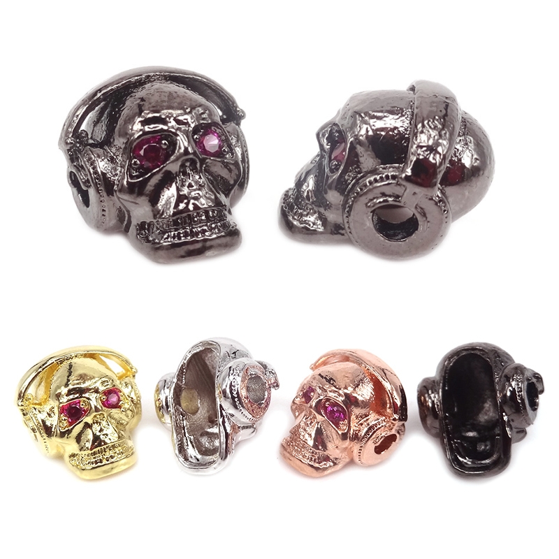 10Pcs Gold/Black/silver color Micro Pave Red CZ Eye Hip-Hop Skull Beads Fit For Hip-Hop Bracelets DIY Jewelry Charm Bead