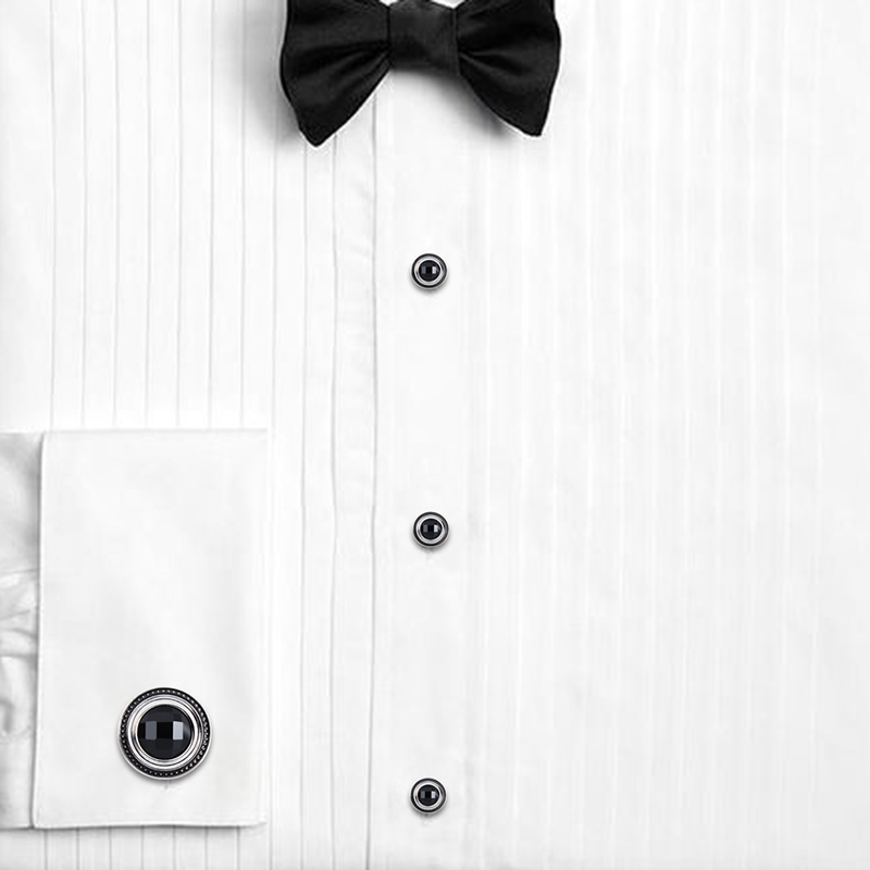 Crystal Cufflinks and Studs Sets for Men's Tuxedo Shirts with Gift Box - One Pair Cufflinks with 6 pcs Studs