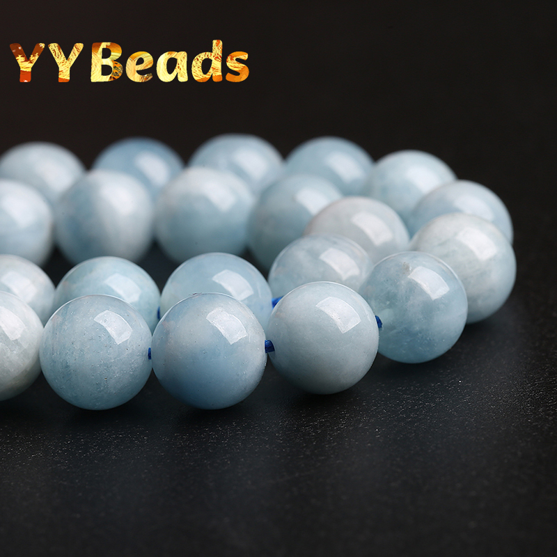 5A Quality Natural Blue Aquamarines Stone Round Beads For Jewelry Making DIY Bracelets Necklaces 15" Strand 4/ 6/8/10 /12 mm