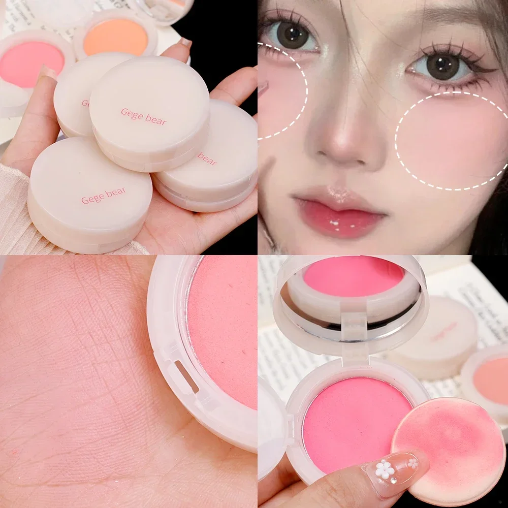 6 Colors Blush Makeup Palettewith Mirror and Finger Puff Monochrome Blush Waterproof Cheek Tint Velvet Matte Contouring Blusher