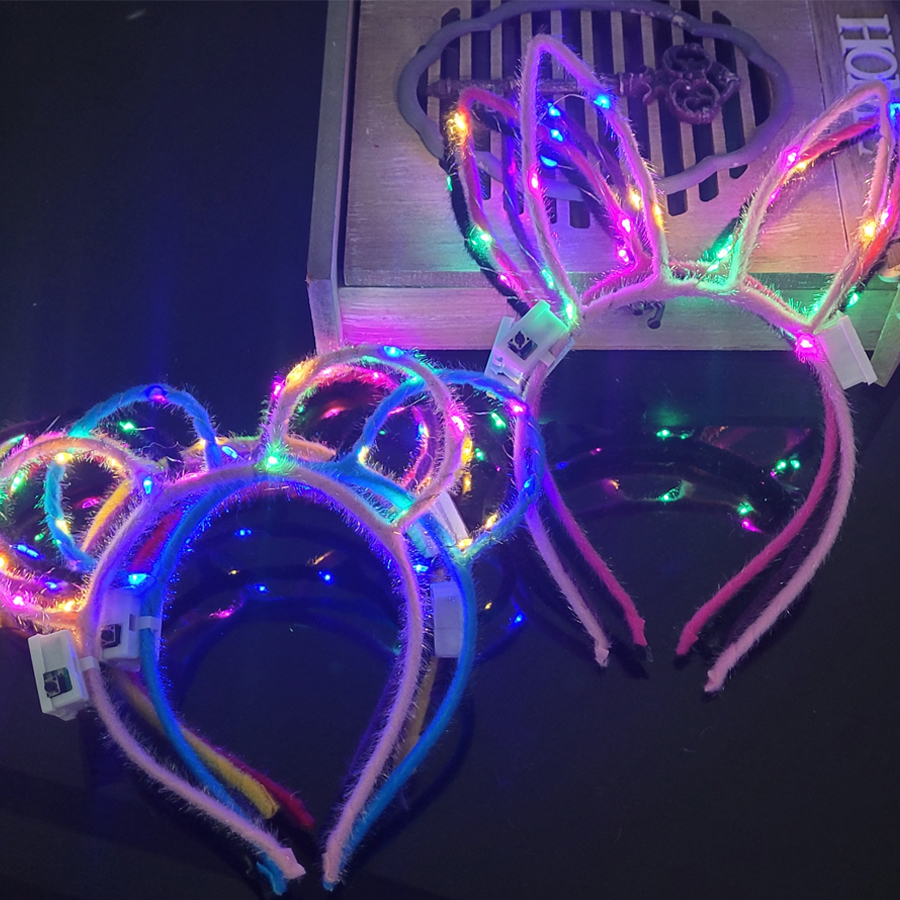 10/20/30pcs Glow Cat Bunny Ear Horn Hairband Gift Light Up Flower Rattan Headband Party LED Birthday Wedding Glow Party Supplies